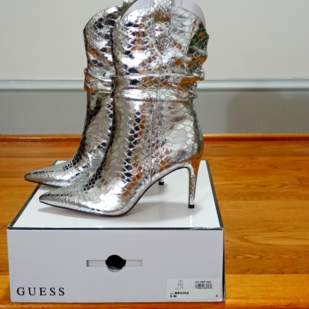 GUESS Silver BENISA boots. Size 8. New in box